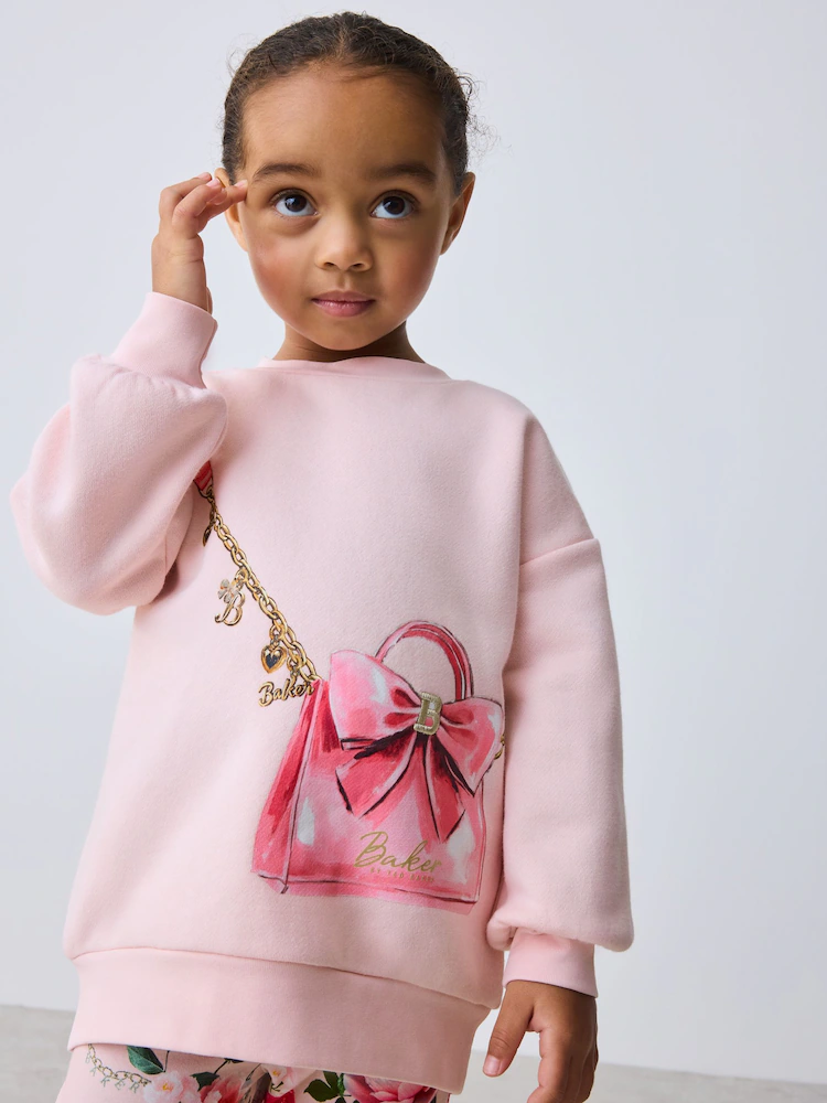 W33022s5.jpg Baker by Ted Baker 2 Piece Pink Longline Bag Graphic Sweater & Leggings set - Image 4