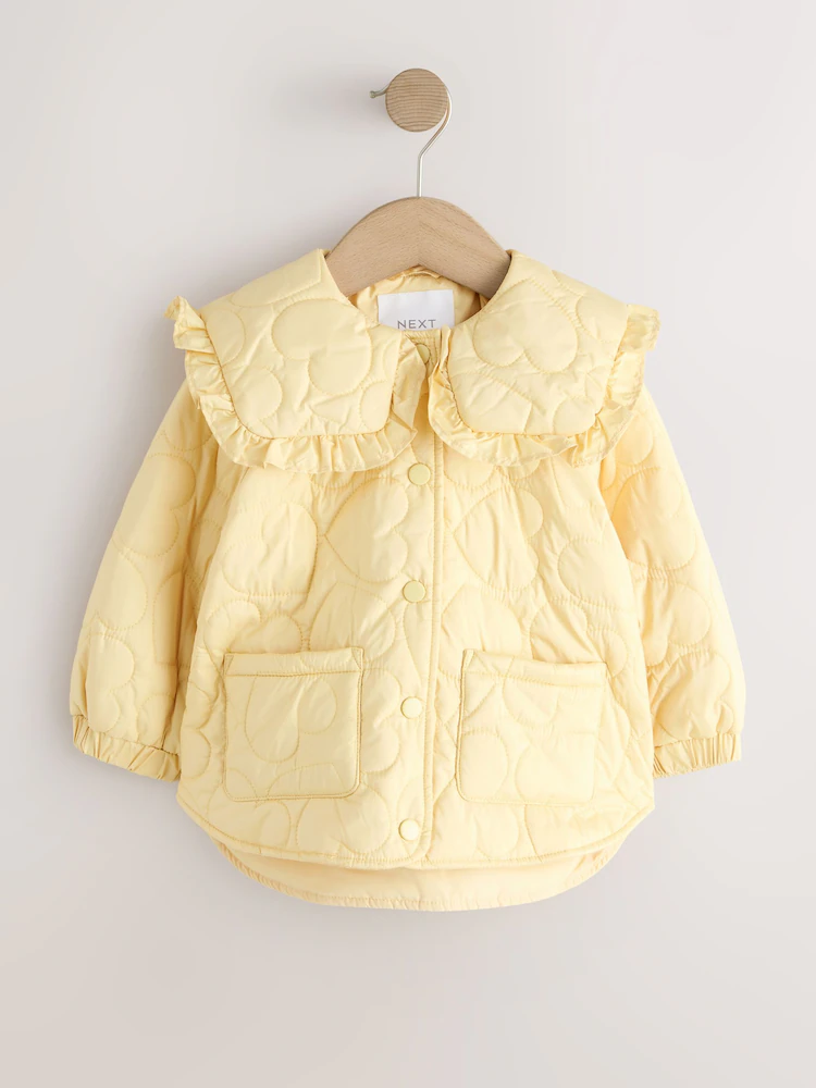 W54093s6.jpg Lemon Yellow Shower Resistant Frill Collar Quilted Jacket (3mths-7yrs) - Image 6