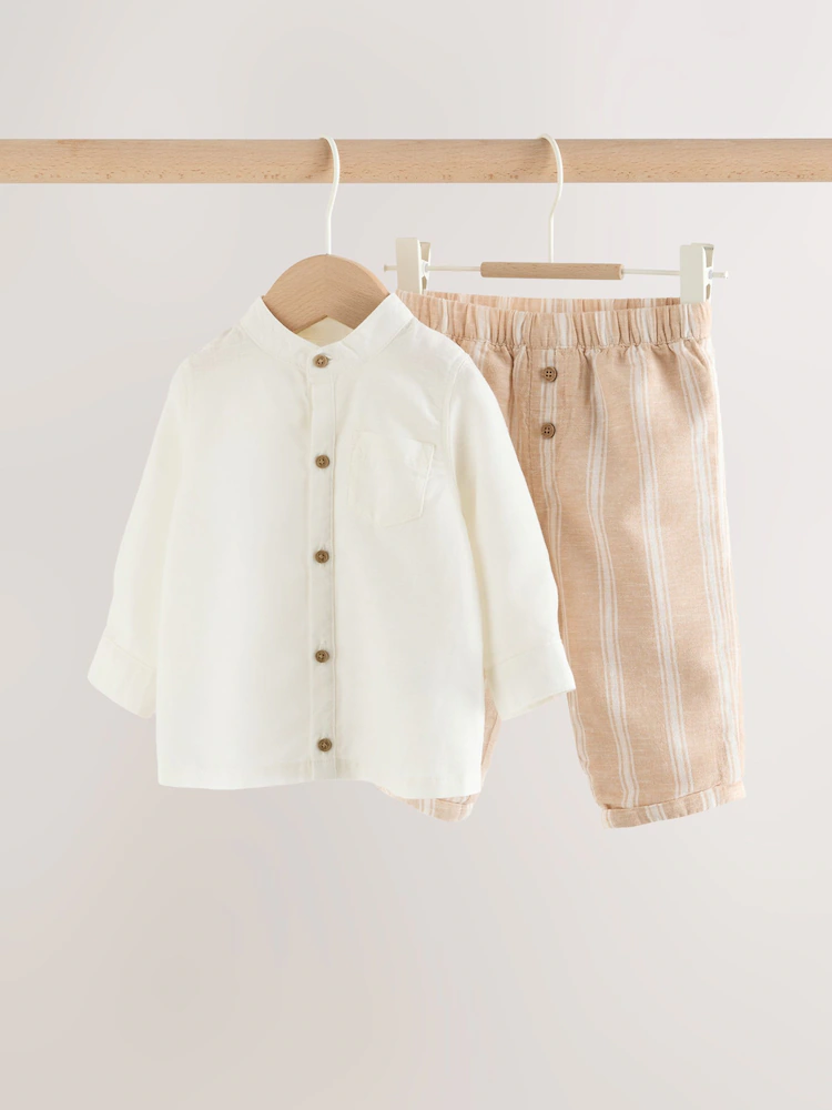 W60507s.jpg White/Orange Stripe Shirt and Trousers Baby Set (0mths-3yrs)