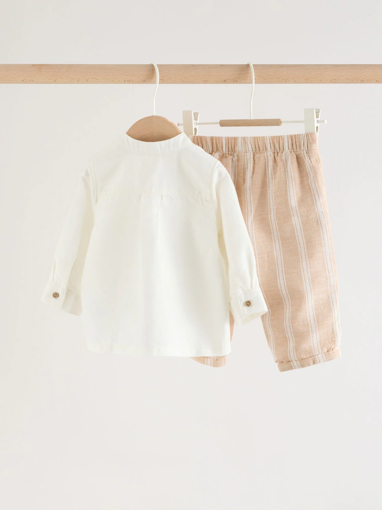 W60507s2.jpg White/Orange Stripe Shirt and Trousers Baby Set (0mths-3yrs) - Image 2
