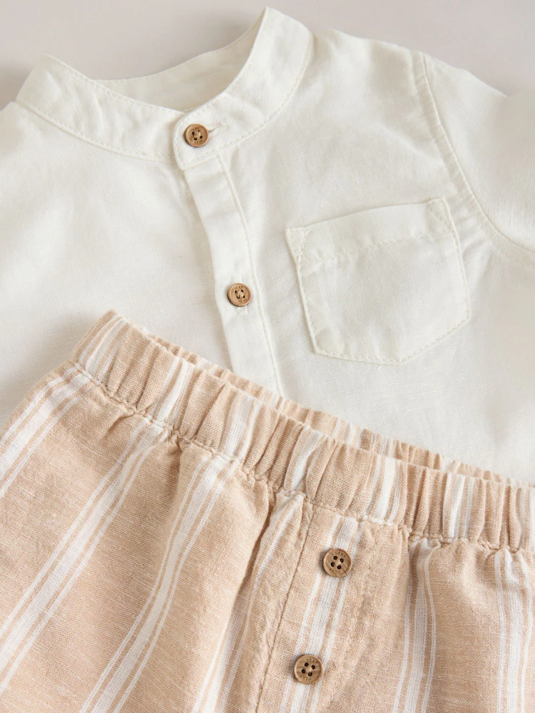 W60507s8.jpg White/Orange Stripe Shirt and Trousers Baby Set (0mths-3yrs) - Image 5