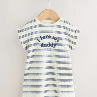 Blue Striped I love my Daddy Jersey Baby Romper