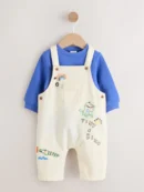 Neutral/Blue Characters Baby Twill Dungarees and Bodysuit Set (0mths-2yrs)