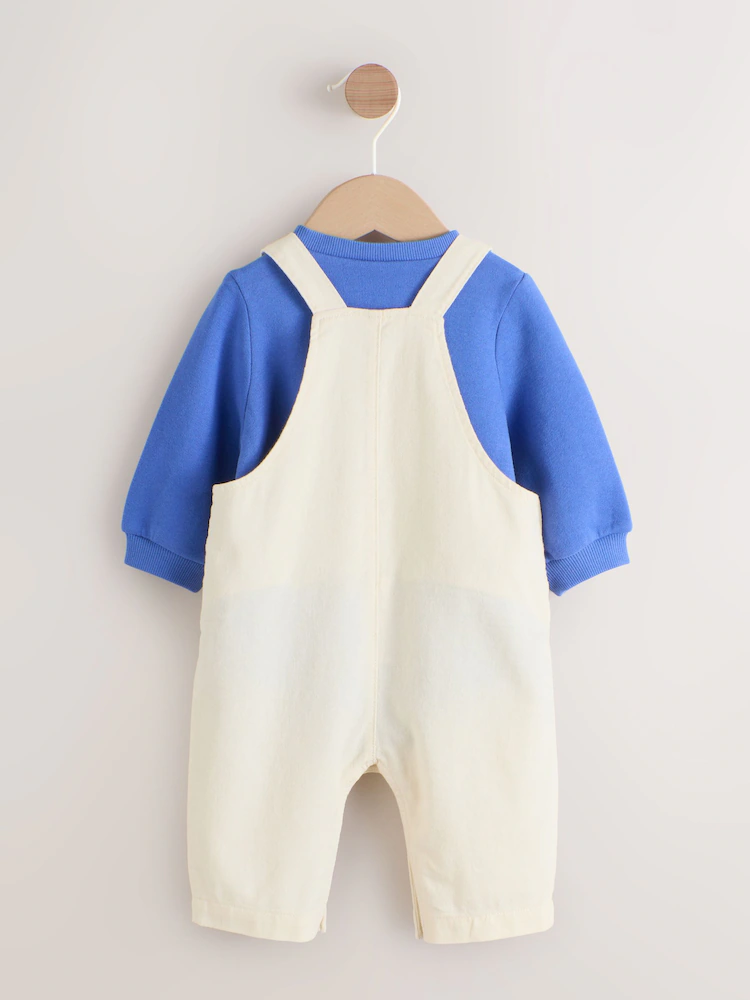 W81204s2.jpg Neutral/Blue Characters Baby Twill Dungarees and Bodysuit Set (0mths-2yrs) - Image 2