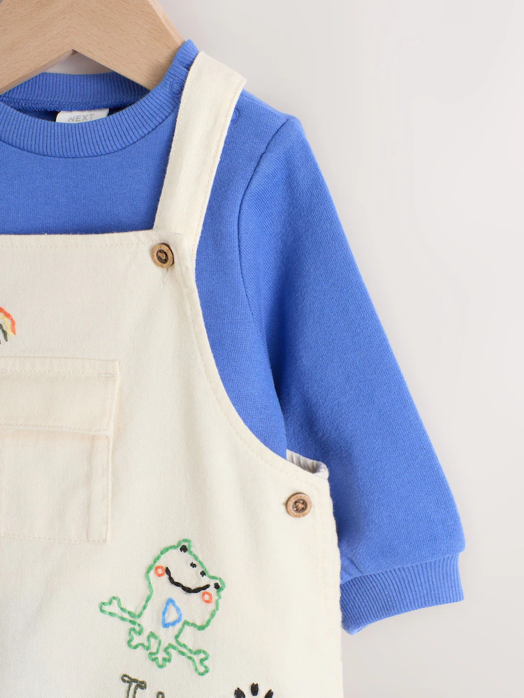 W81204s5.jpg Neutral/Blue Characters Baby Twill Dungarees and Bodysuit Set (0mths-2yrs) - Image 7