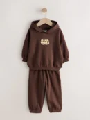 Chocolate Brown Cool Vibes Printed Hoodie and Joggers Set (3mths-7yrs)