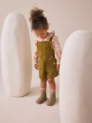 green floral print corduroy dungarees blouse and tights set