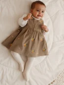 olive green embroidered baby cord pinafore long sleeve bodysuit & tights set 0mths 2yrs)