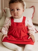 red bow baby cord pinafore long sleeve bodysuit & tights set (0mths 2yrs)