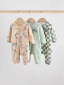 light blue 3 pack baby two way zip footless cotton sleepsuits (0mths 3yrs)