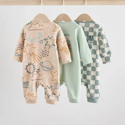 light blue 3 pack baby two way zip footless cotton sleepsuits (0mths 3yrs)