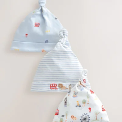 blue london tie top baby hats 3 pack (0 18mths)