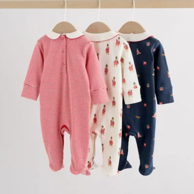 red bear baby sleepsuits 3 pack (0 2yrs)