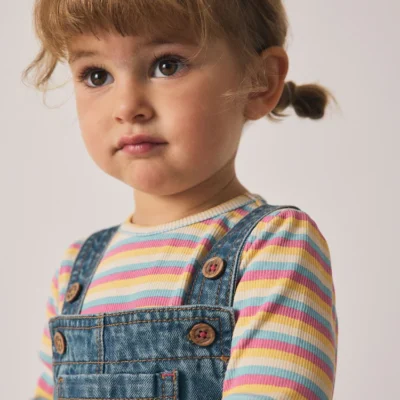 mid blue bee embellished dungarees (3mths 7yrs)