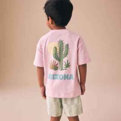 light pink/mint stripe short sleeve t shirt & shorts set (3mths 7yrs)