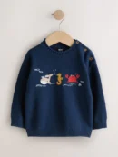 navy blue sealife character knitted crew neck jumper (3mths 7yrs)