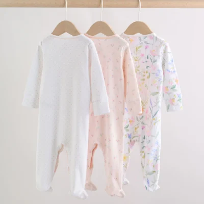 pink baby bunny sleepsuits 3 pack (0 2yrs)