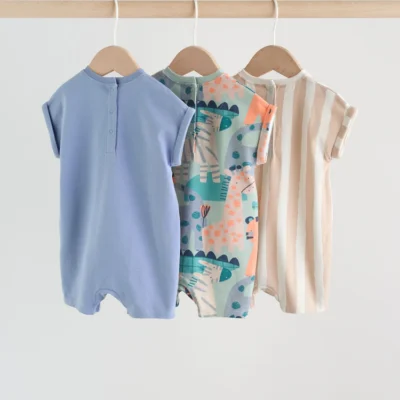 blue safari jersey baby rompers 3 pack