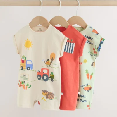 farmyard jersey baby rompers 3 pack