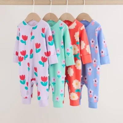 lilac purple two way zip baby sleepsuit 4 pack (0mths 3yrs)