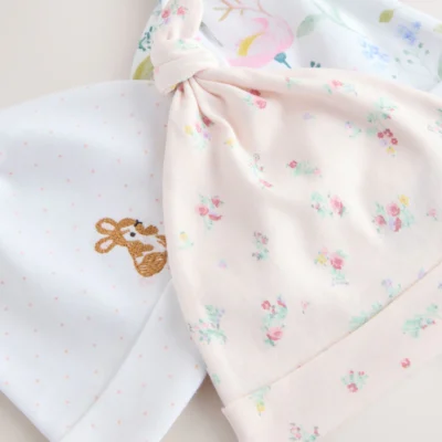 pink tie top baby beanie 3 pack (0 12mths)