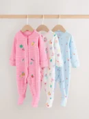 pink/white/blue fruit baby sleepsuits 3 pack (0mths 2yrs)