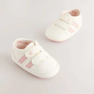White/Pink Touch Fasten Baby Trainers (0-24mths) - Immediate