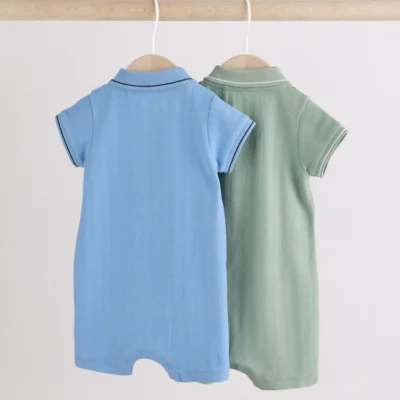 blue/green smart collar baby rompers 2 pack