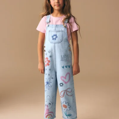 denim graffiti printed dungarees (3 10yrs)