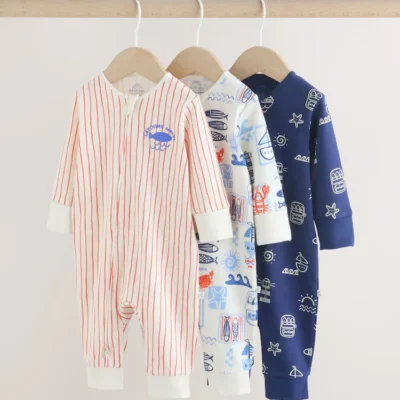 blue nautical two way zip baby sleepsuits 3 pack (0mths 3yrs)