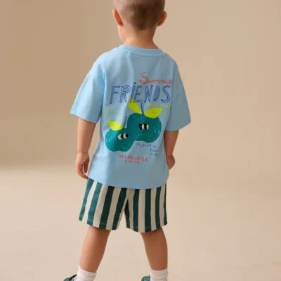 blue apple short sleeve back print t shirt and shorts set (3mths 7yrs)