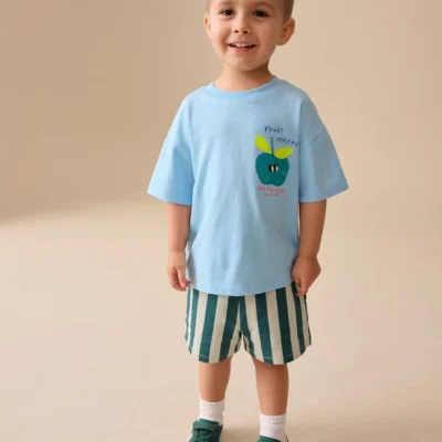 blue apple short sleeve back print t shirt and shorts set (3mths 7yrs)