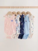 navy/red stripe baby bodysuits 5 pack