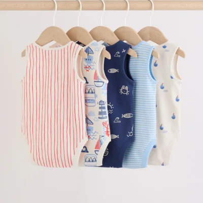 navy/red stripe baby bodysuits 5 pack