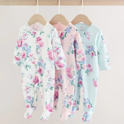 pink two way zip baby sleepsuit 3 pack (0 2yrs)