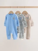 blue stripe two way zip baby sleepsuits 3 pack (0mths 3yrs)