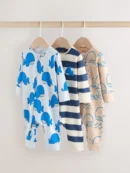 blue whale two way zip baby sleepsuits 3 pack (0mths 3yrs)