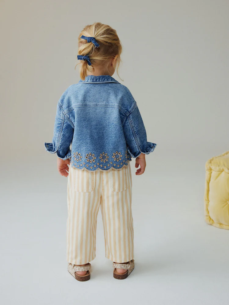 W58871s2 Mid Blue Denim Jacket and Striped Pants Set (3M.-7y.) - Image 2