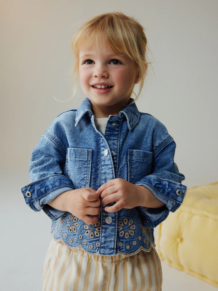 W58871s3 Mid Blue Denim Jacket and Striped Pants Set (3M.-7y.) - Image 3