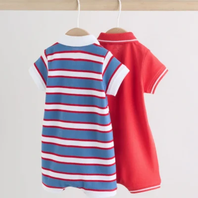 red/blue rugby striped smart collar baby rompers 2 pack