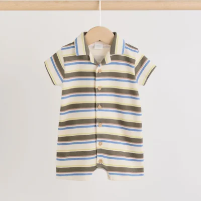 green multi smart collar baby rompers 2 pack