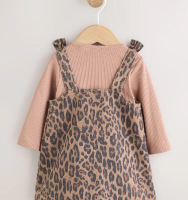 leopard print pinafore long sleeve bodysuit & tights 3 piece set (0mths 2yrs)
