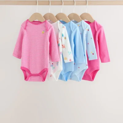 pink long sleeve baby bodysuits 4 pack