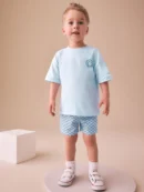 blue checkerboard short sleeve t shirt & shorts set (3mths 7yrs)