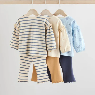 navy/white stripe long sleeve top and leggings 6 piece set (0mths 2yrs)