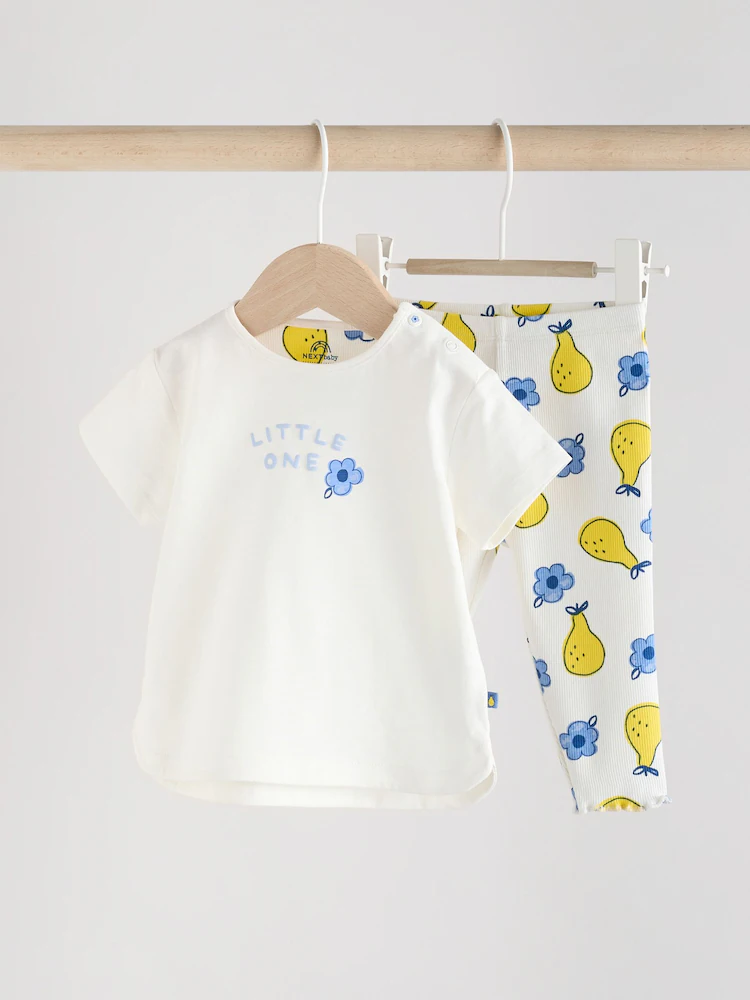 white/ blue/ yellow fruit baby short sleeve top and leggings set immediate white/ blue/ yellow fruit baby short sleeve top and leggings set immediate