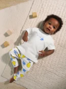 white/ blue/ yellow fruit baby short sleeve top and leggings set immediate