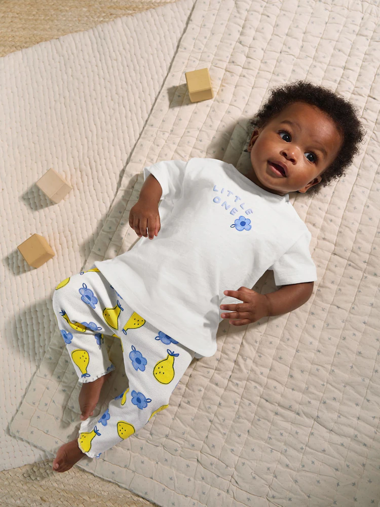 white/ blue/ yellow fruit baby short sleeve top and leggings set immediate white/ blue/ yellow fruit baby short sleeve top and leggings set immediate