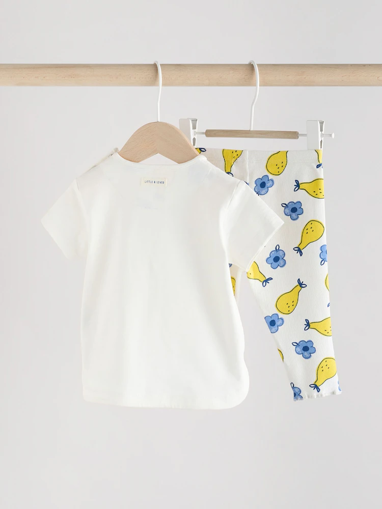 white/ blue/ yellow fruit baby short sleeve top and leggings set immediate white/ blue/ yellow fruit baby short sleeve top and leggings set immediate