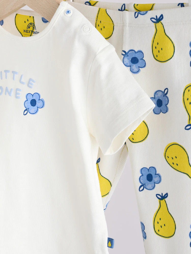 white/ blue/ yellow fruit baby short sleeve top and leggings set immediate white/ blue/ yellow fruit baby short sleeve top and leggings set immediate